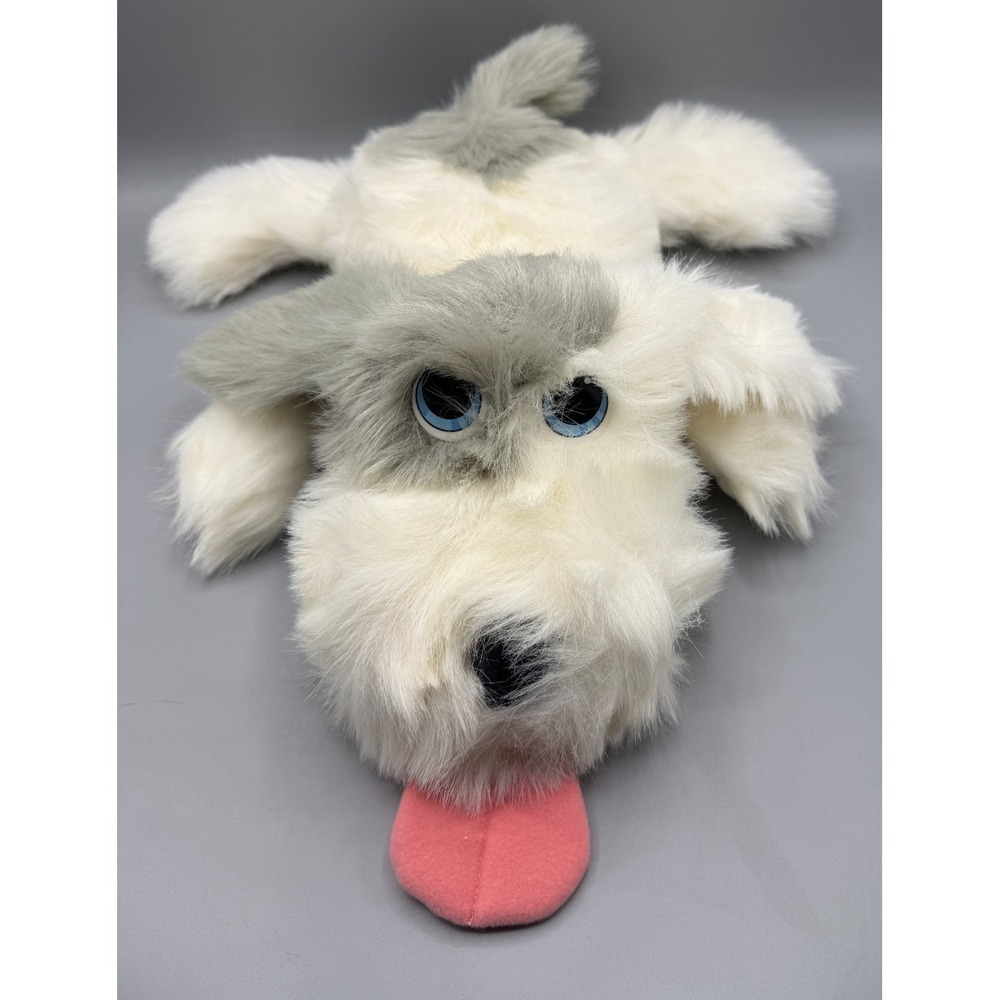 Smoochie Pooch Dog Animated Plush Toy White/Gray Barks Licks Mattel WORKS, *Read